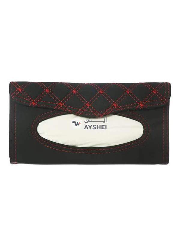 Generic Car Luxury Tissue Holder, For Cars And Trucks, Black Leather With Premium Red Beaded Shapes - Black & Red