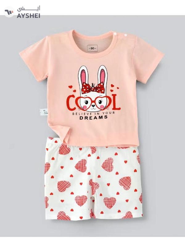 Babyqlo Printed T-Shirt And Shorts Set White/Pink
