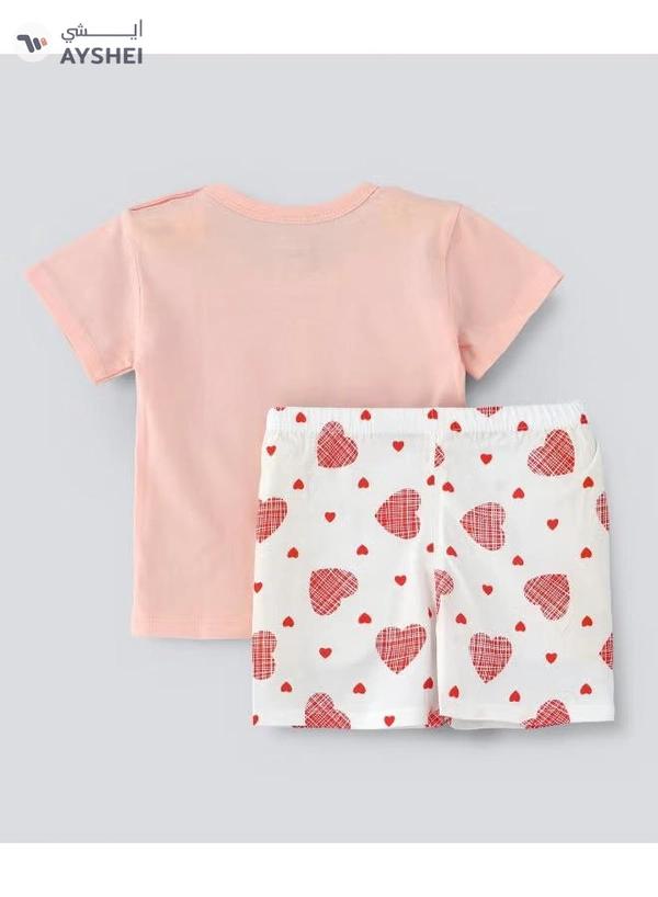 Babyqlo Printed T-Shirt And Shorts Set White/Pink