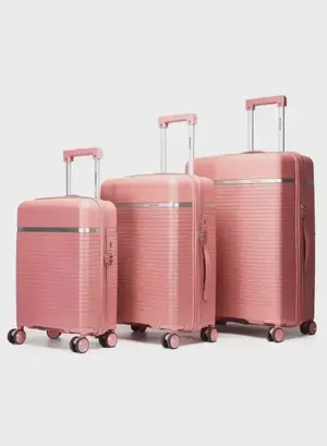 British Traveller 3-Piece Polypropylene Luggage Set | 20”, 24”, 28” Lightweight Suitcases with 360° Spinner Wheels, TSA Lock, Water & Scratch Resistant | Durable Hard Shell Trolley Bags with Telescopic Handle - Pink