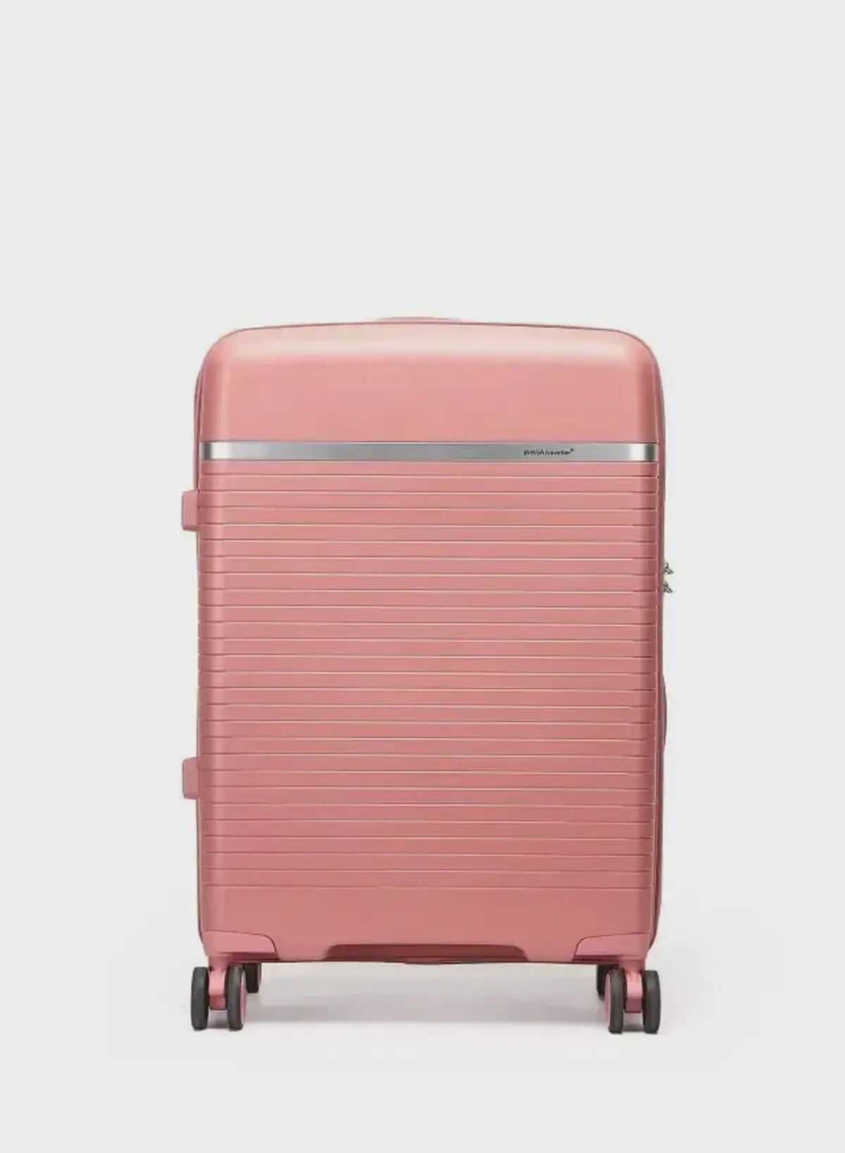 British Traveller 3-Piece Polypropylene Luggage Set | 20”, 24”, 28” Lightweight Suitcases with 360° Spinner Wheels, TSA Lock, Water & Scratch Resistant | Durable Hard Shell Trolley Bags with Telescopic Handle - Pink-1-1
