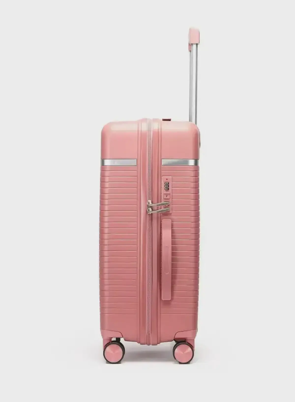 British Traveller 3-Piece Polypropylene Luggage Set | 20”, 24”, 28” Lightweight Suitcases with 360° Spinner Wheels, TSA Lock, Water & Scratch Resistant | Durable Hard Shell Trolley Bags with Telescopic Handle - Pink-3-3