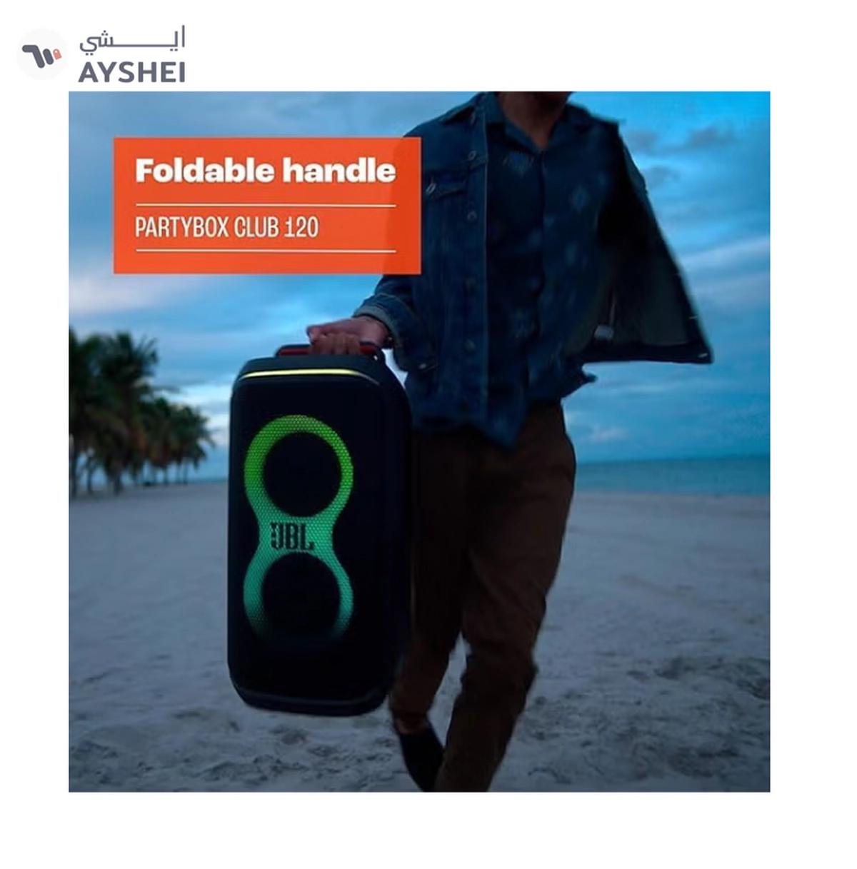 JBL PartyBox Club 120 - Portable Party Speaker with Foldable Handle, Powerful Pro Sound, Futuristic lightshow, Up to 12 Hours of Play time, Splash Proof, Dual Mic & Guitar Inputs JBLPBCLUB120SWUK White-4-4