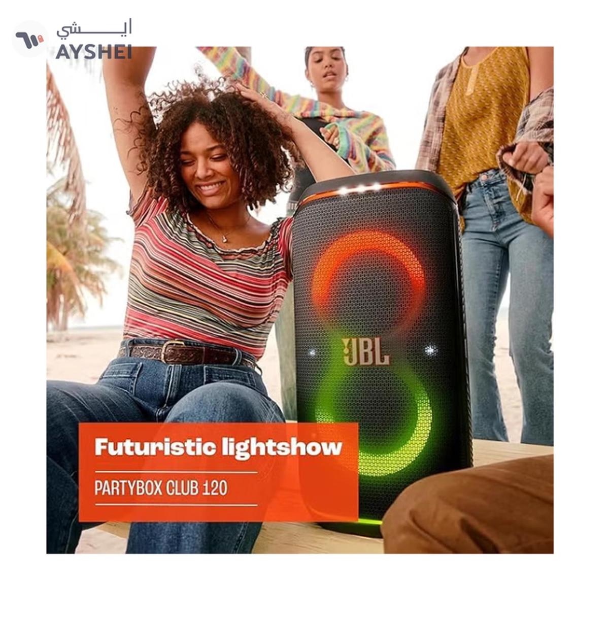 JBL PartyBox Club 120 - Portable Party Speaker with Foldable Handle, Powerful Pro Sound, Futuristic lightshow, Up to 12 Hours of Play time, Splash Proof, Dual Mic & Guitar Inputs JBLPBCLUB120SWUK White-1-portrait