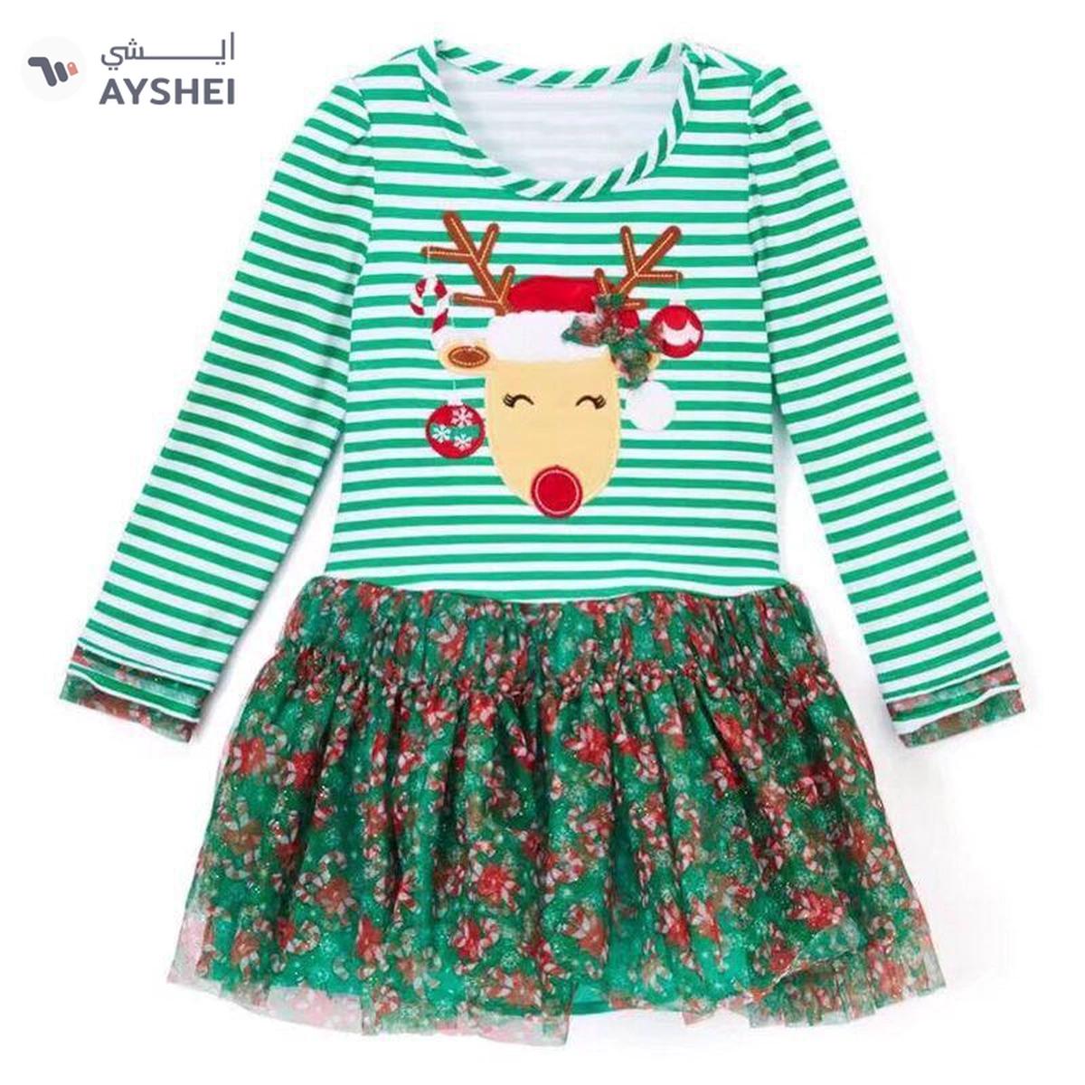 Babyqlo Fashion Reindeer Printed Dress for Girls-0-portrait