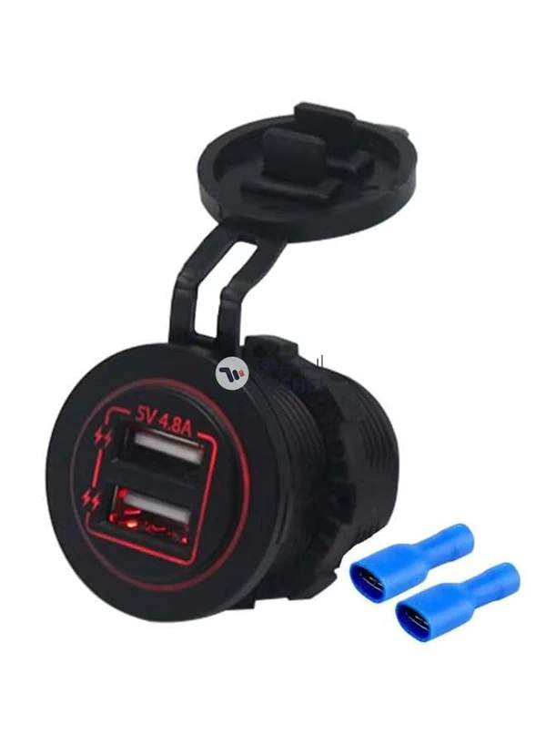 Generic Dual USB Charger Socket With Insulated Terminals Black/Blue/Red