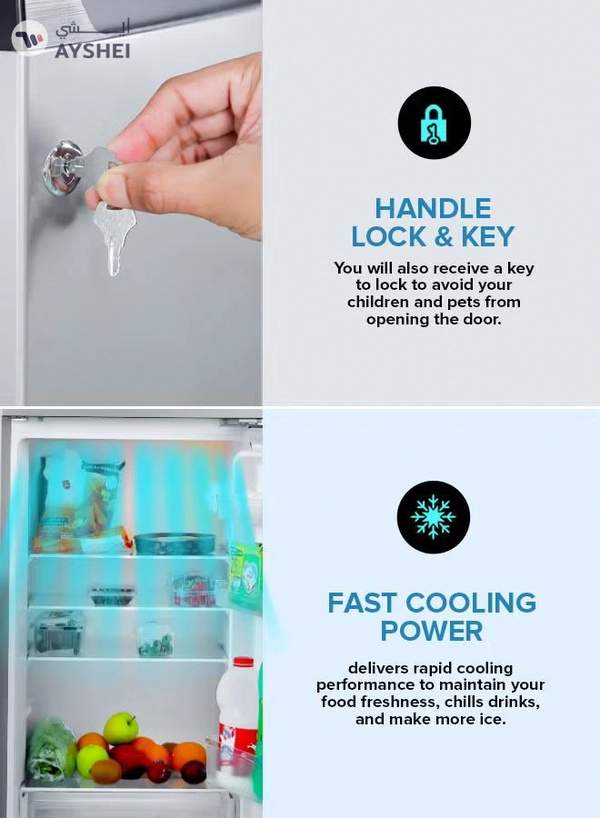 GEEPAS 240L Gross/205L Net Capacity Double Door Defrost Refrigerator| With faster Cooling, Long Lasting Freshness, Extra Space, VCM Steel Body,Tempered Glass Shelves, Handle Lock And Key, Temperature Control, LED Lighting|37L Freezer Capacity 240 L GRF2400SXE Silver