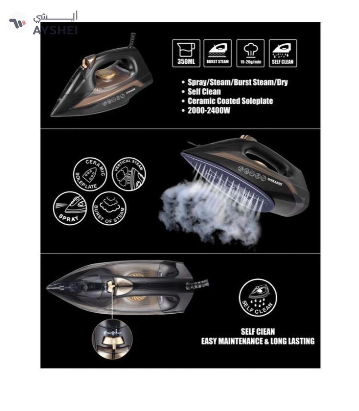 Sonashi Steam Iron with Ceramic Coated Soleplate/Self Clean Function,1 kg 2200 W-6-6