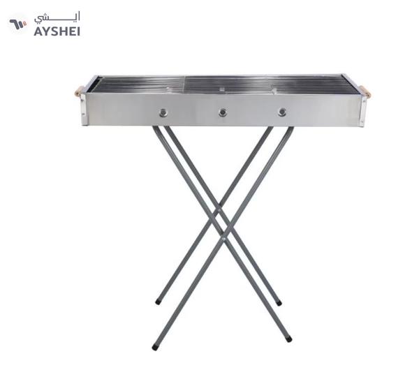 Royalford RF10366 Foldable Stainless Steel BBQ Stand with Grill| Portable Charcoal Barbecue |Large Cooking Surface| Heat-Resistant & Easy to Carry for Camping, Picnic etc