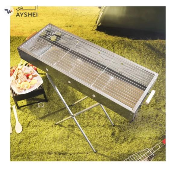 Royalford RF10366 Foldable Stainless Steel BBQ Stand with Grill| Portable Charcoal Barbecue |Large Cooking Surface| Heat-Resistant & Easy to Carry for Camping, Picnic etc