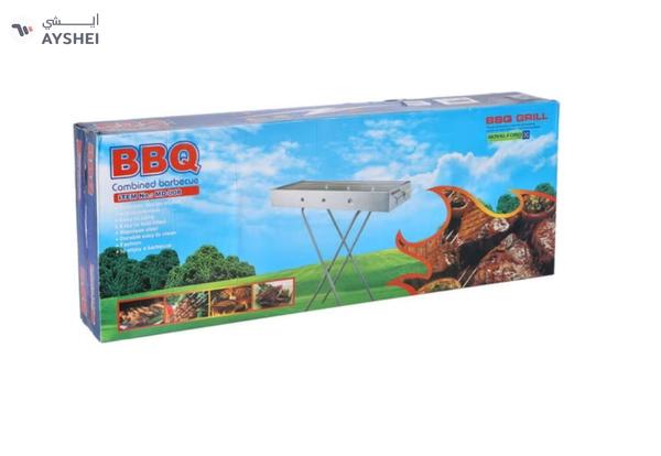 Royalford RF10366 Foldable Stainless Steel BBQ Stand with Grill| Portable Charcoal Barbecue |Large Cooking Surface| Heat-Resistant & Easy to Carry for Camping, Picnic etc