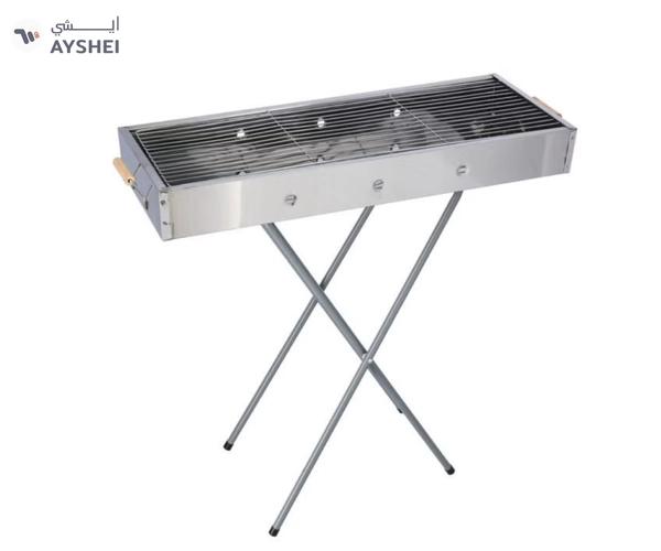 Royalford RF10366 Foldable Stainless Steel BBQ Stand with Grill| Portable Charcoal Barbecue |Large Cooking Surface| Heat-Resistant & Easy to Carry for Camping, Picnic etc