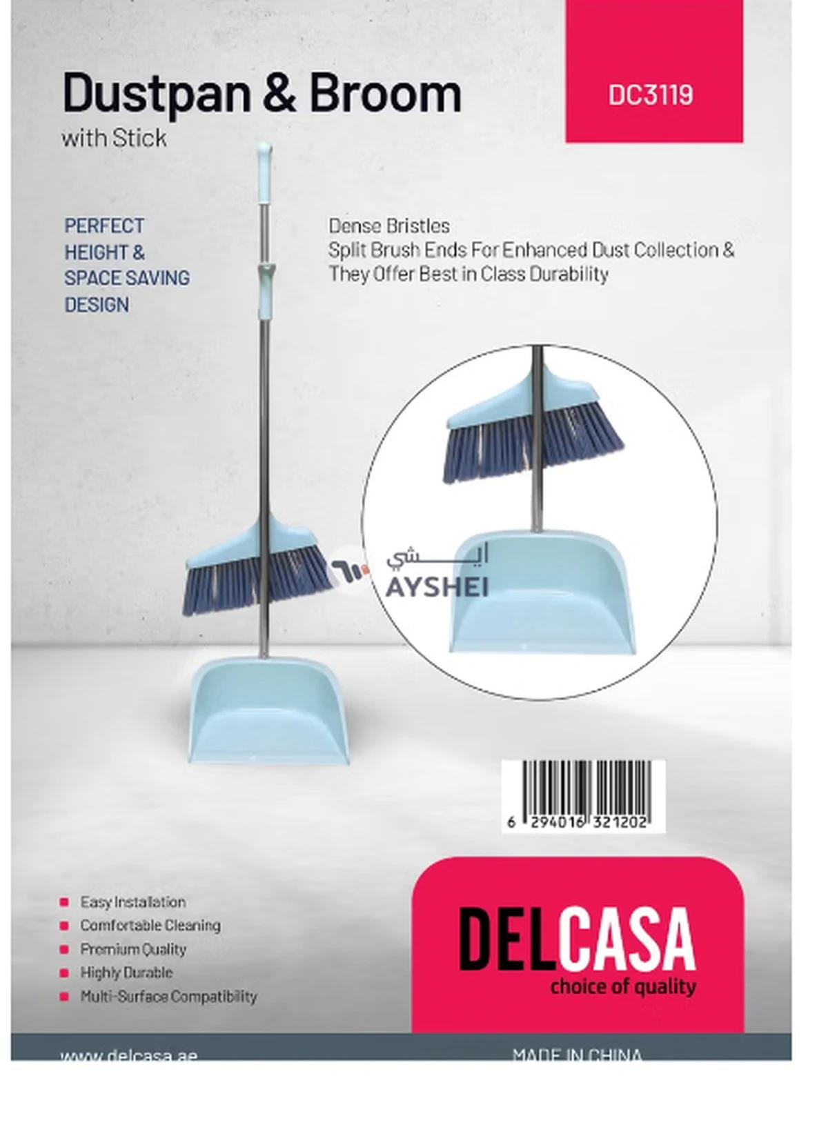 Delcasa Dustpan and Broom with a Long Handle-DC3119| Large and Wide Brush Head Durable Dense Bristles with Handle and Comfortable Grip-2-2