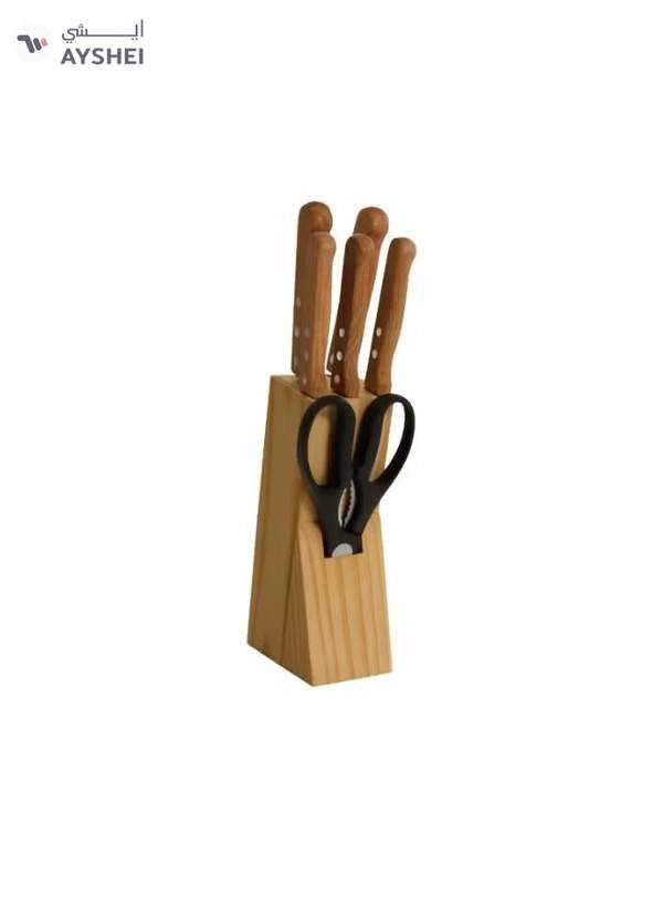 Delcasa Kitchen Knife Set- DC3792 Includes Chef, Slicer, Utility, Steak, Paring Knives and Scissors Stylish Wooden Holder and Handle