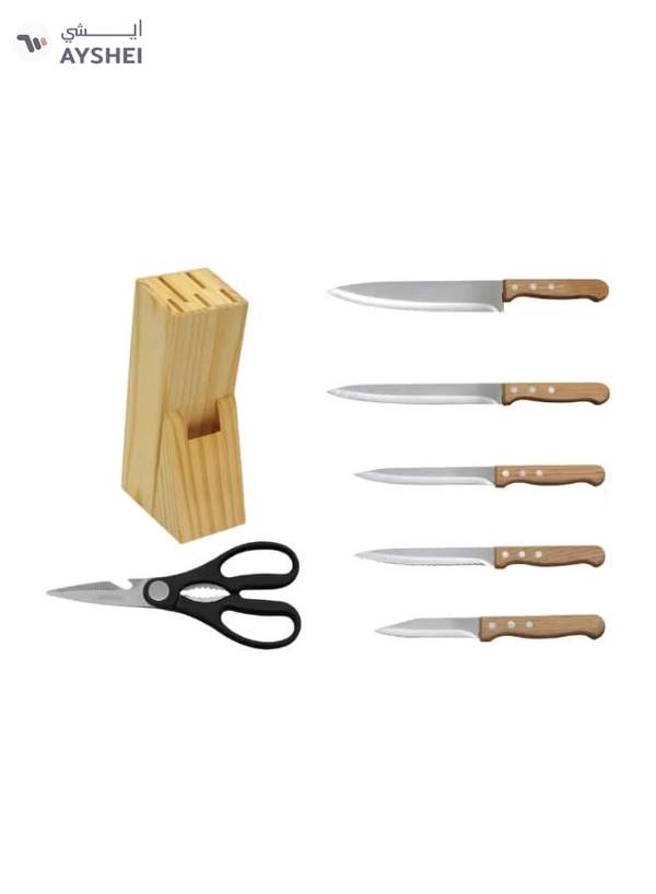Delcasa Kitchen Knife Set- DC3792 Includes Chef, Slicer, Utility, Steak, Paring Knives and Scissors Stylish Wooden Holder and Handle