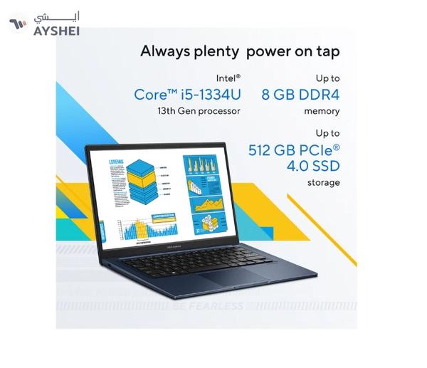 ASUS Vivobook 14 Laptop With 14-Inch Display, Core i5-1334U Processor/8GB RAM/512GB SSD/Intel UHD Graphics/Windows 11 Home English Quiet Blue English Quiet Blue