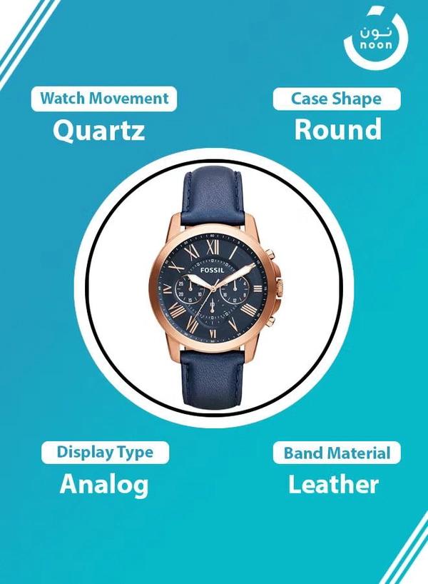 Fossil Men's Grant Water Resistant Chronograph Watch FS4835 - 44 mm - Blue