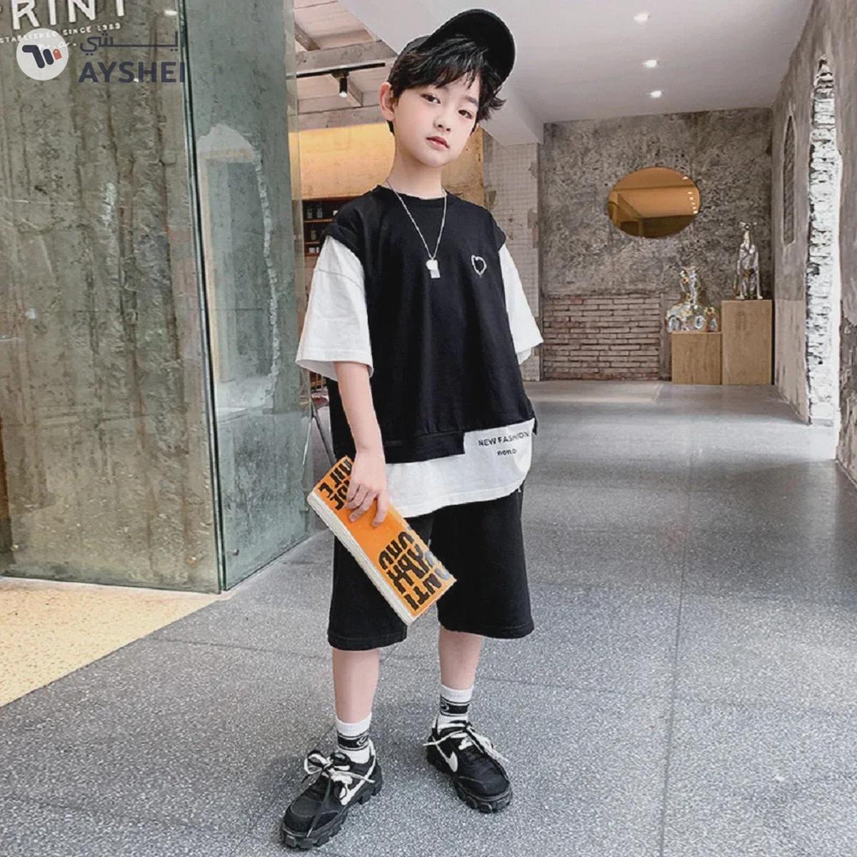 Babyqlo Black and white t-shirt and short set for boys-0-0