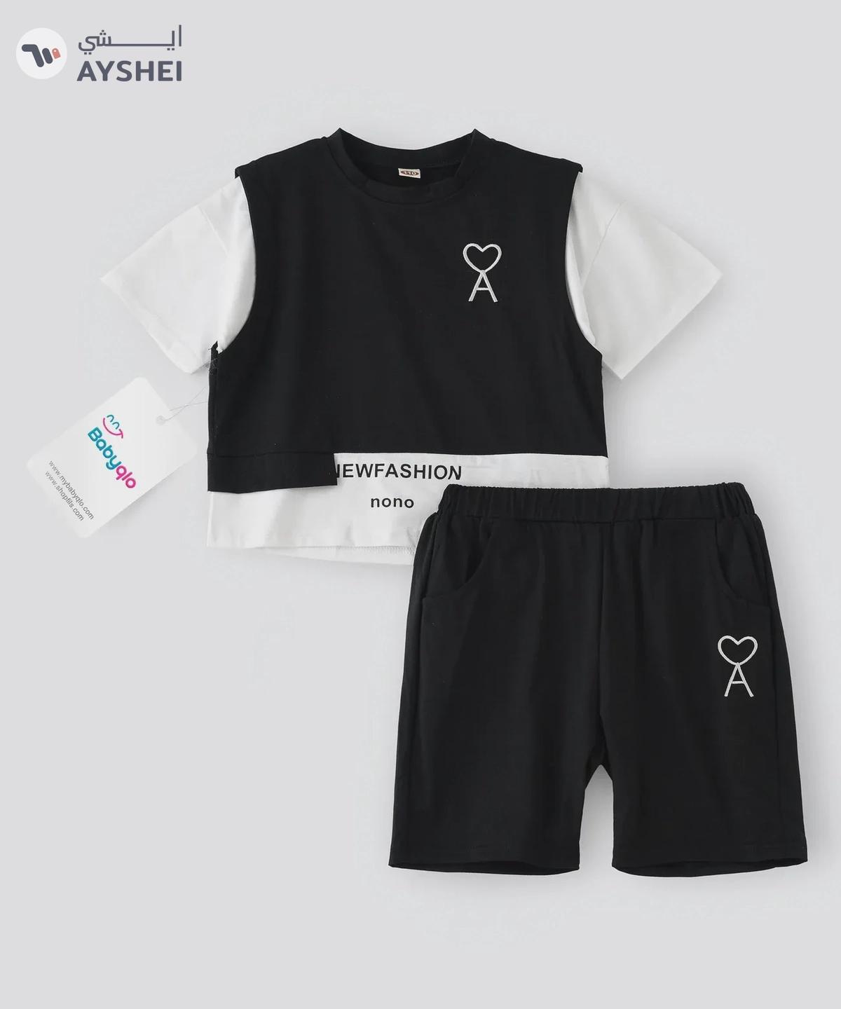Babyqlo Black and white t-shirt and short set for boys-3-3