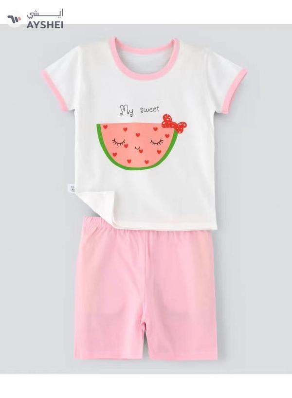 Babyqlo Printed T-Shirt And Shorts Set White/Pink