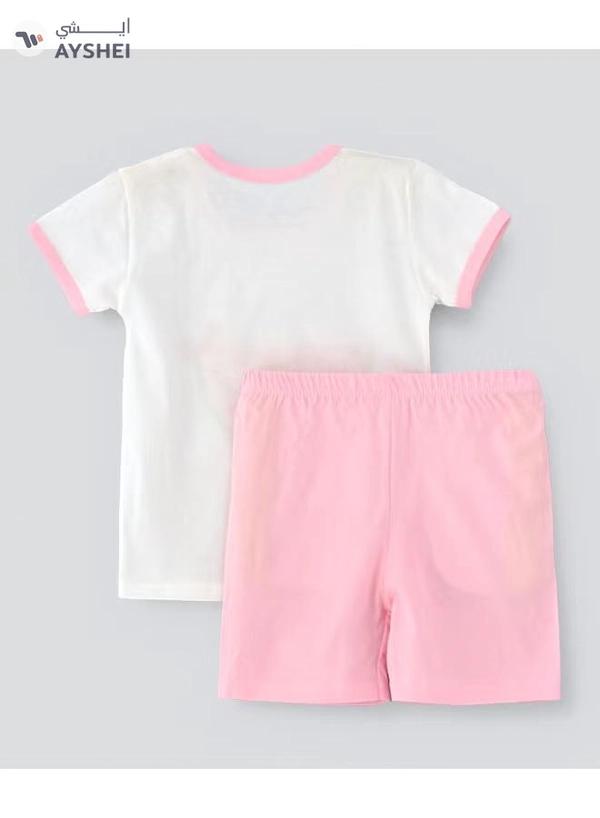 Babyqlo Printed T-Shirt And Shorts Set White/Pink
