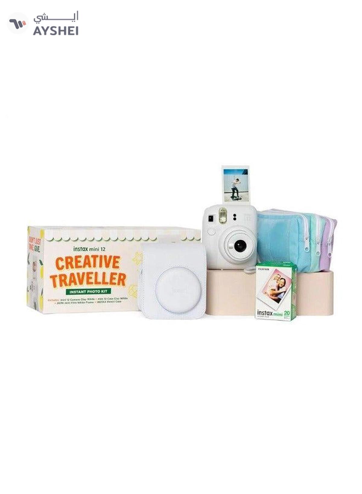 FUJIFILM Instax Mini12 Creative Traveller Instant Photo Kit (Clay White)-0-0