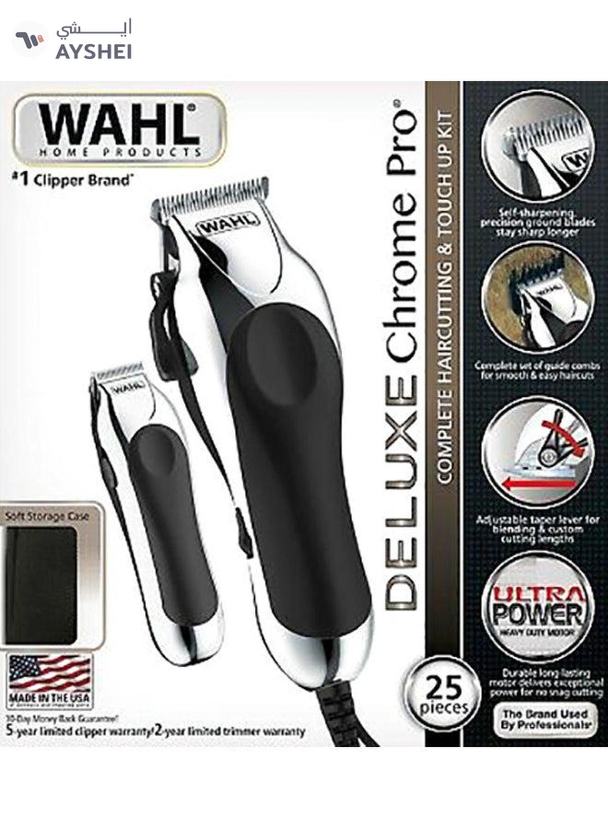 WAHL Deluxe Chrome Pro Hair Beard Clipping And Trimming Black/Silver-5-5