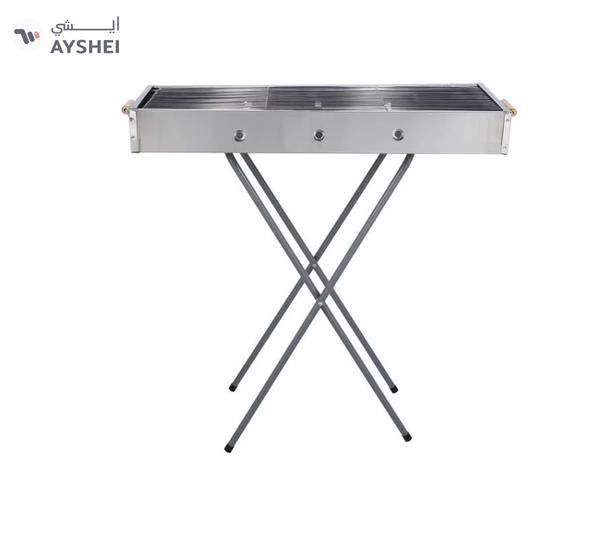 Royalford RF10366 Foldable Stainless Steel BBQ Stand with Grill| Portable Charcoal Barbecue |Large Cooking Surface| Heat-Resistant & Easy to Carry for Camping, Picnic etc