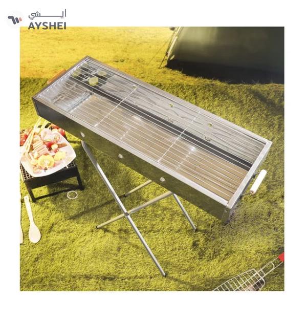 Royalford RF10366 Foldable Stainless Steel BBQ Stand with Grill| Portable Charcoal Barbecue |Large Cooking Surface| Heat-Resistant & Easy to Carry for Camping, Picnic etc
