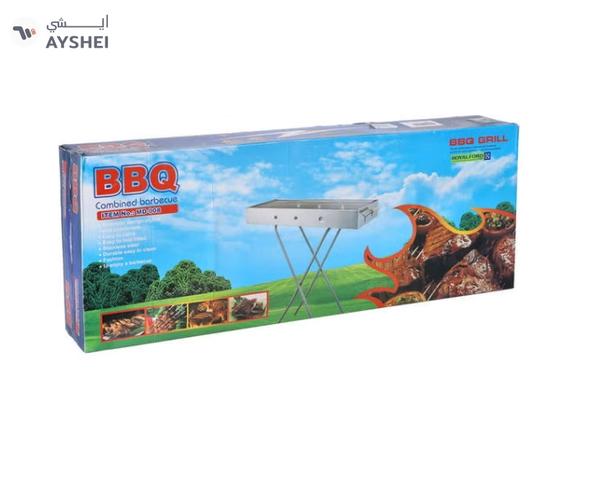 Royalford RF10366 Foldable Stainless Steel BBQ Stand with Grill| Portable Charcoal Barbecue |Large Cooking Surface| Heat-Resistant & Easy to Carry for Camping, Picnic etc