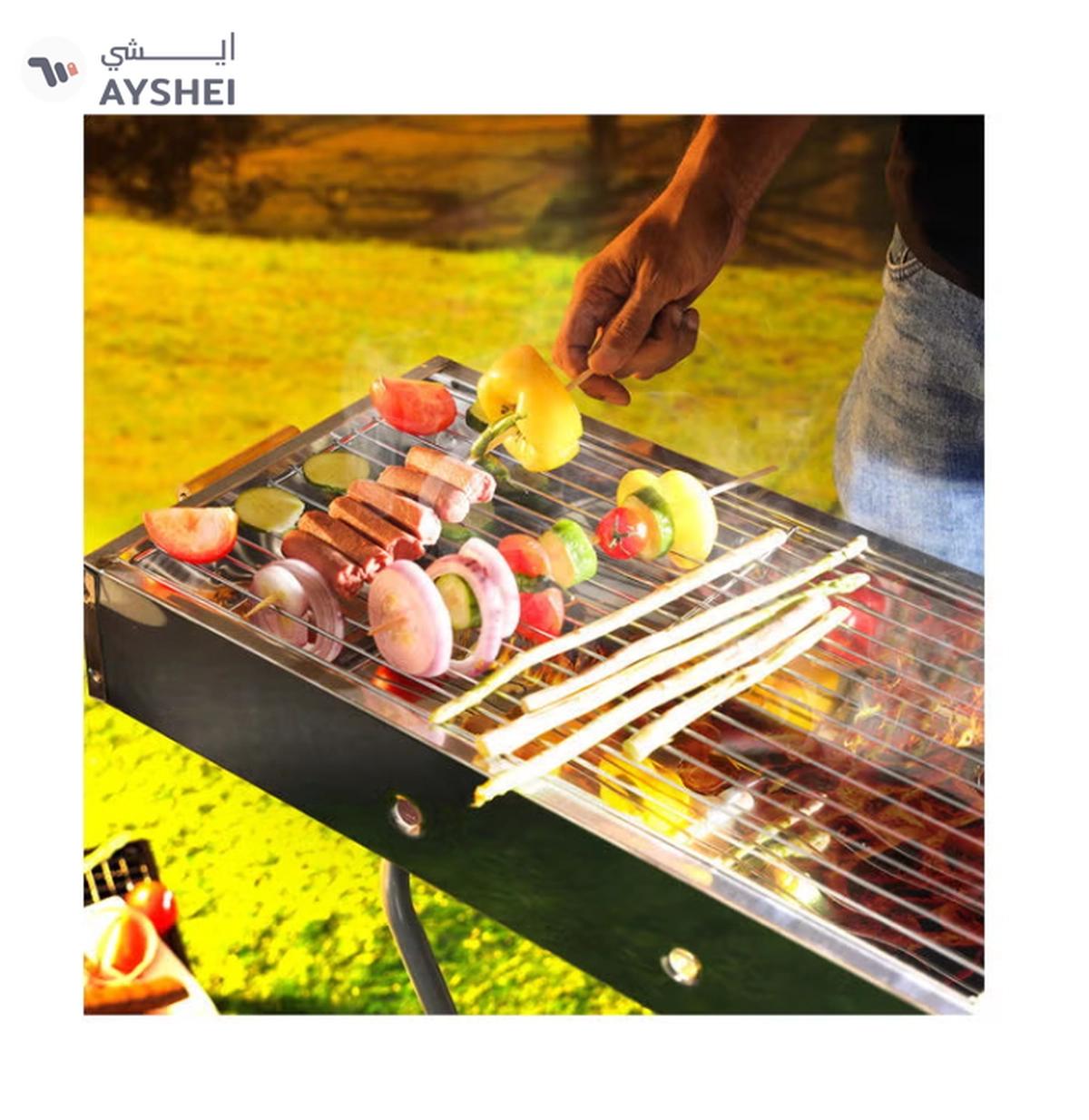 Royalford RF10366 Foldable Stainless Steel BBQ Stand with Grill| Portable Charcoal Barbecue |Large Cooking Surface| Heat-Resistant & Easy to Carry for Camping, Picnic etc-2-2