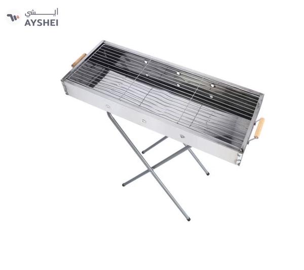 Royalford RF10366 Foldable Stainless Steel BBQ Stand with Grill| Portable Charcoal Barbecue |Large Cooking Surface| Heat-Resistant & Easy to Carry for Camping, Picnic etc