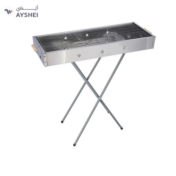 Royalford RF10366 Foldable Stainless Steel BBQ Stand with Grill| Portable Charcoal Barbecue |Large Cooking Surface| Heat-Resistant & Easy to Carry for Camping, Picnic etc