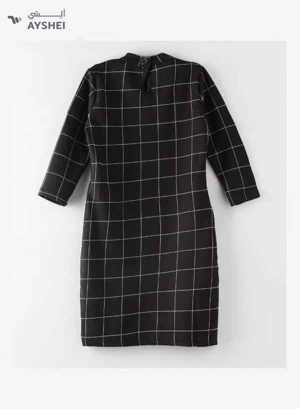 HASHQLO Checks Printed Short Dress Black
