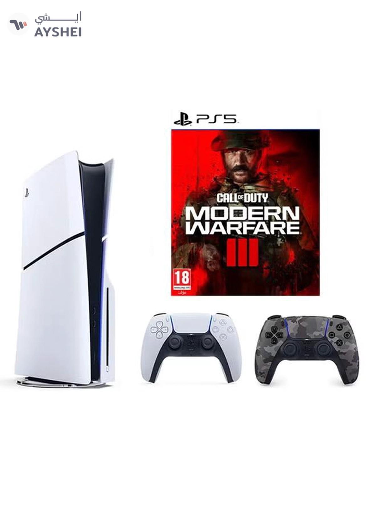 Sony PlayStation 5 Slim Disc Console with Extra Grey Camouflage Controller and Call of Duty: Modern Warfare III Bundle-0-portrait