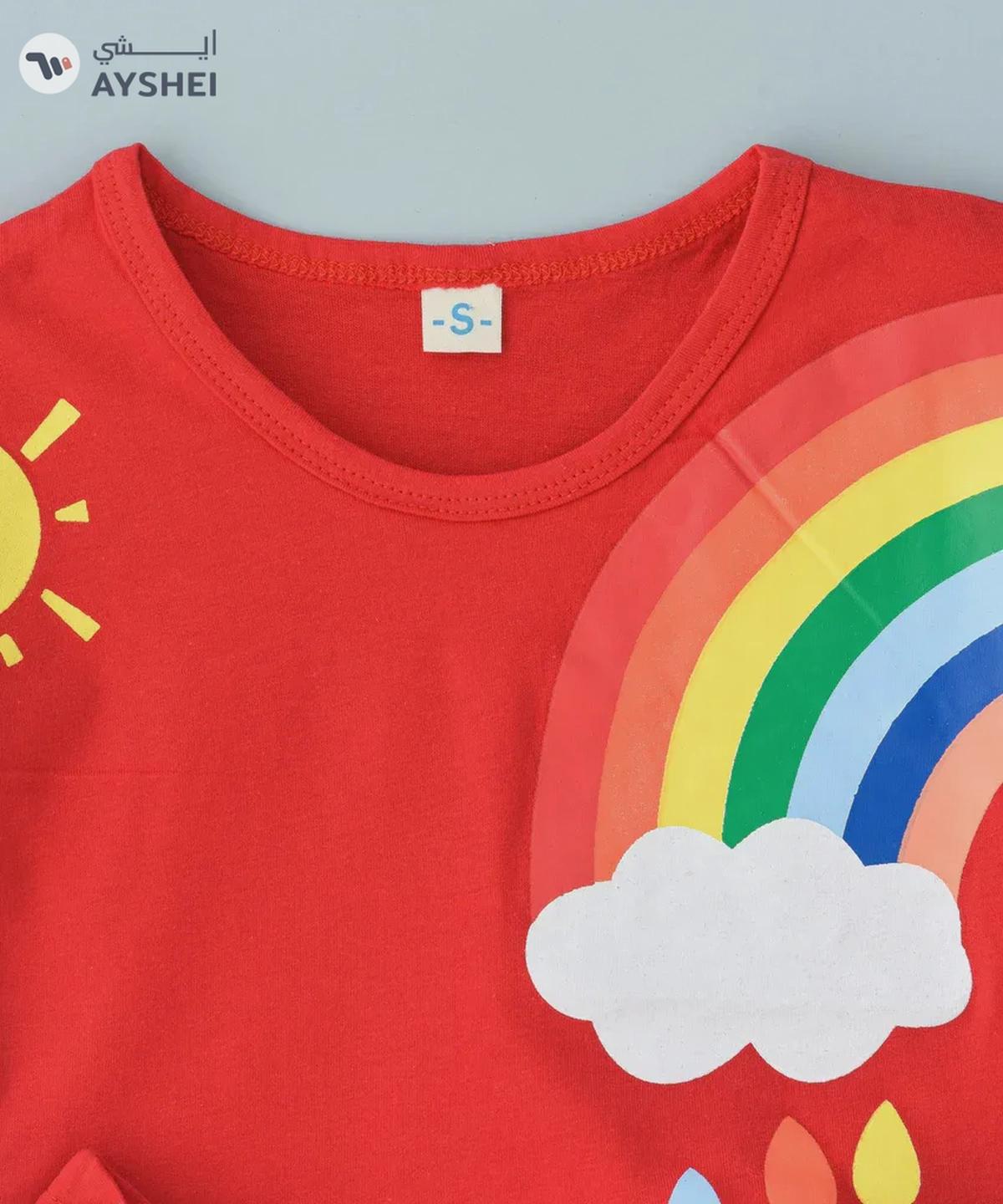 Babyqlo Rainbow printed t-shirt with shorts set - Red-1-1