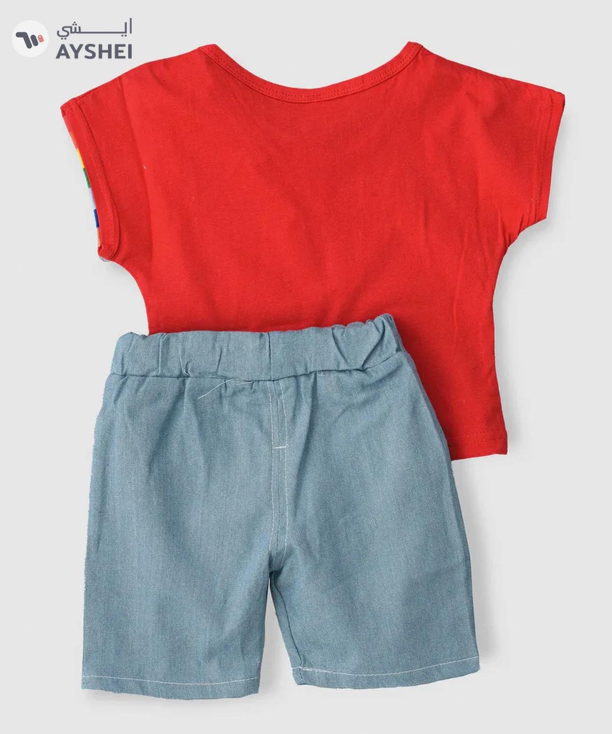 Babyqlo Rainbow printed t-shirt with shorts set - Red-2-2