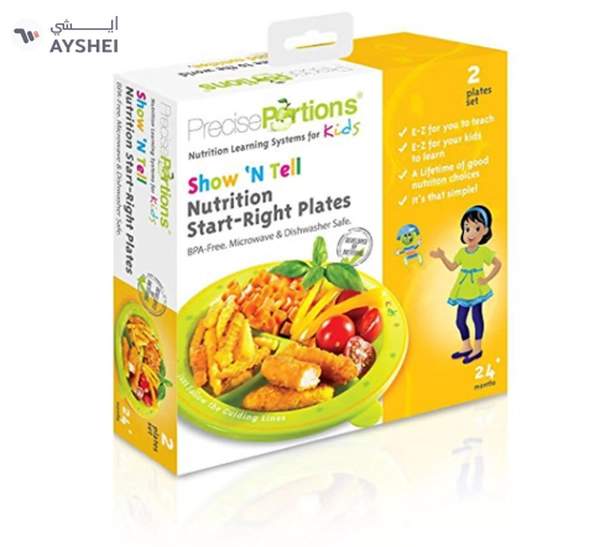 Precise Portions Set Of 3 Kids Nutrition Learning Plates Green/White 0.8kg