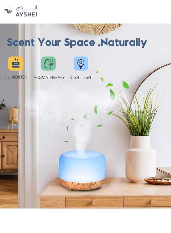 HomarKet 500ml Premium, Essential Oil Diffuser with 7 Colors LED Lights, 5 in 1 Ultrasonic Aromatherapy Fragrant Oil Humidifier Vaporizer, Timer and Auto-Off Safety Switch