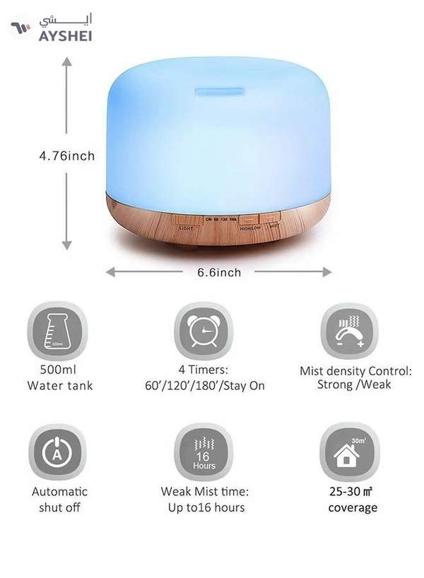 HomarKet 500ml Premium, Essential Oil Diffuser with 7 Colors LED Lights, 5 in 1 Ultrasonic Aromatherapy Fragrant Oil Humidifier Vaporizer, Timer and Auto-Off Safety Switch