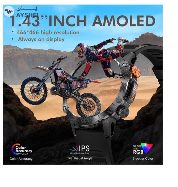 Armfit Dome Smartwatch For Men, AMOLED Always On Display Bluetooth Calling Waterproof Fitness Watches Compatible With Android iOS Black