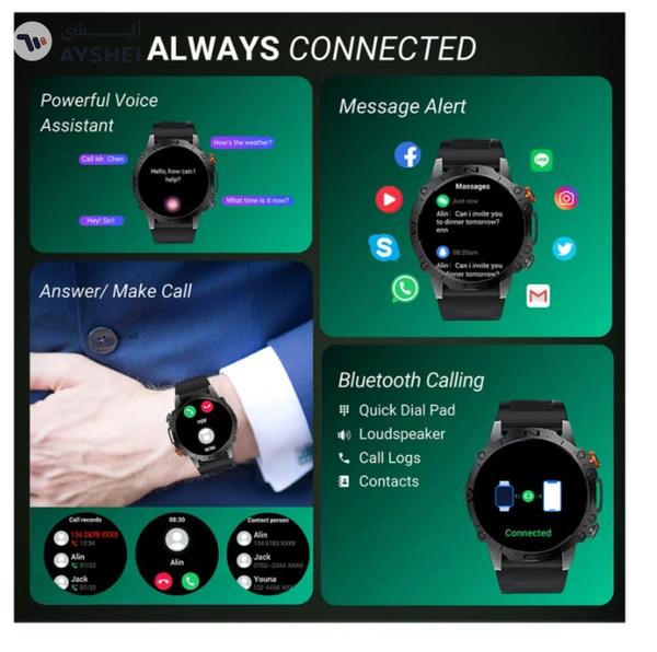 Armfit Dome Smartwatch For Men, AMOLED Always On Display Bluetooth Calling Waterproof Fitness Watches Compatible With Android iOS Black