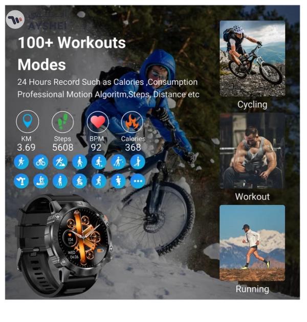 Armfit Dome Smartwatch For Men, AMOLED Always On Display Bluetooth Calling Waterproof Fitness Watches Compatible With Android iOS Black