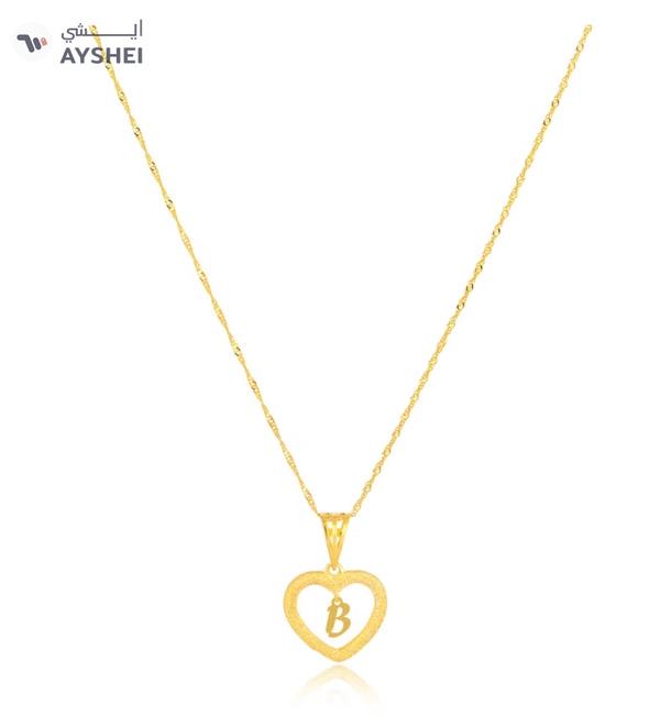 Beautifully Crafted 22K Gold Heart Necklace with 'B'