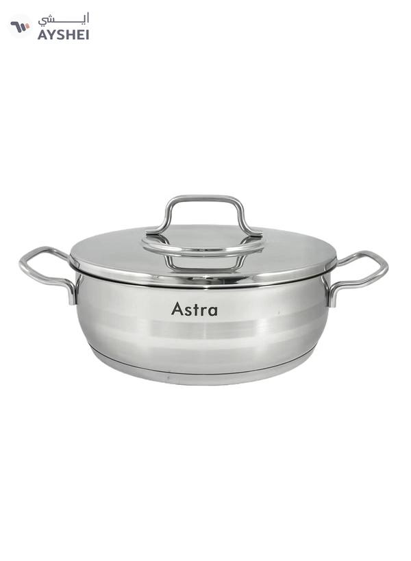 Astra ASTRA Premium Low Casserole – 24 x 8 cm – 3.6L – Compact Stainless Steel Casserole for Everyday Cooking & Roasting