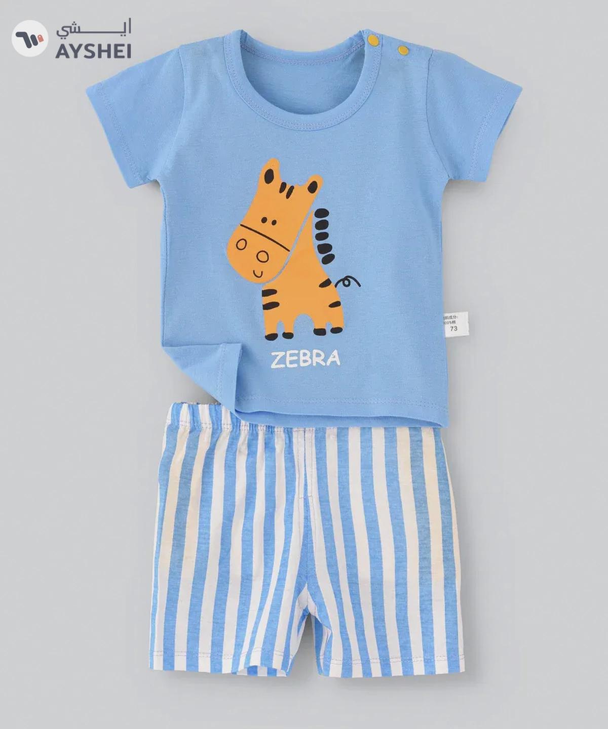 Babyqlo Zebra Printed Tee with strips pattern shorts Set-0-portrait