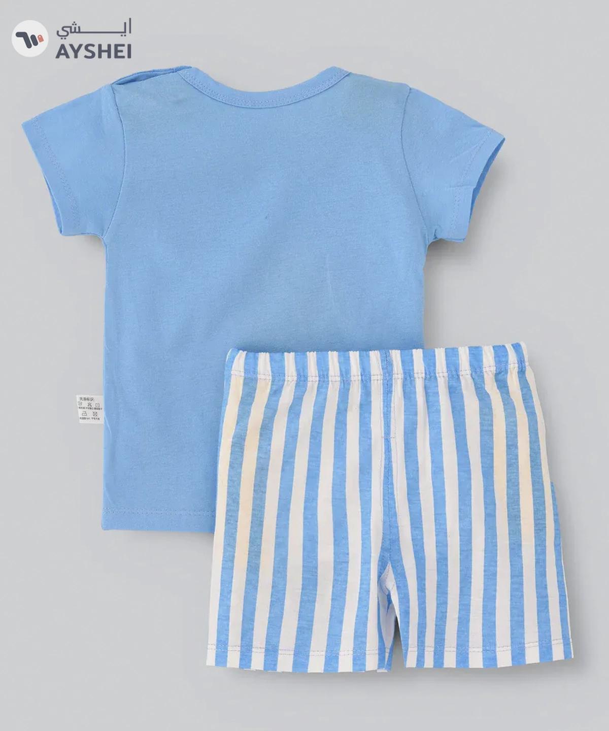 Babyqlo Zebra Printed Tee with strips pattern shorts Set-1-1