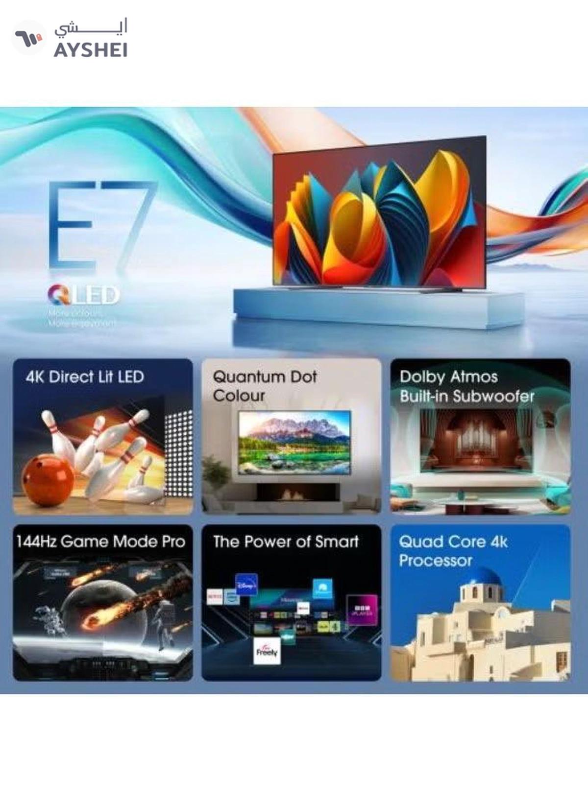 Hisense 100 Inch QLED, VIDAA U8, Smart TV, Dolby Atmos, 144Hz Game Mode Pro, Quantum Dot Color, Built-in Subwoofer, Full Array, AI Adaptive 100Q7Q Black-6-6