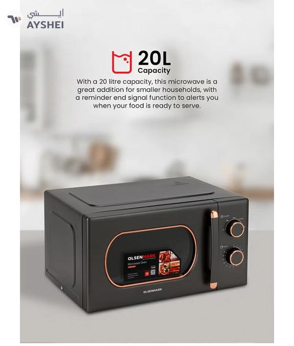 Olsenmark 20 L Microwave Oven Turntable Plate, Multiple Power Levels and Cooking Stages, Defrost Function, 30-Min Timer, Cooking End Signal 20 L 1100 W OMMO2260W Grey