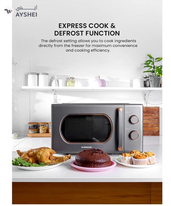Olsenmark 20 L Microwave Oven Turntable Plate, Multiple Power Levels and Cooking Stages, Defrost Function, 30-Min Timer, Cooking End Signal 20 L 1100 W OMMO2260W Grey